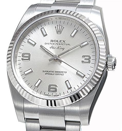 rolex air king white gold bezel|Altro.